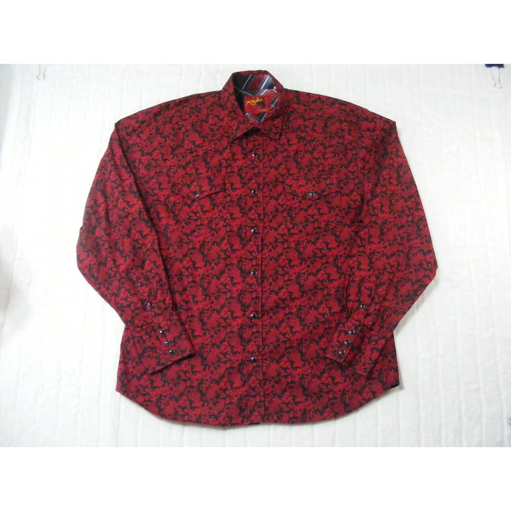 Rodeo Clothing Co Western Snap Shirt Mens XL Red Paisley Excellent Long Sleeve